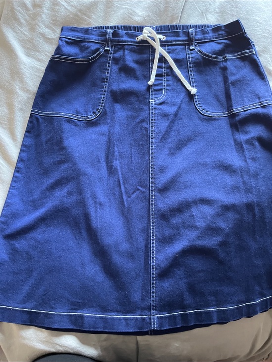 Denim&Co Dresses & Skirts - Denim & Co Women's Navy Faux Drawstring A-Line Skirt Lightweight Denim sz L 25”